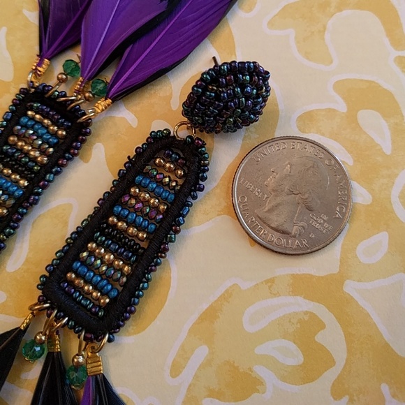 New✨Hand beaded feather earrings made in India - Picture 5 of 7